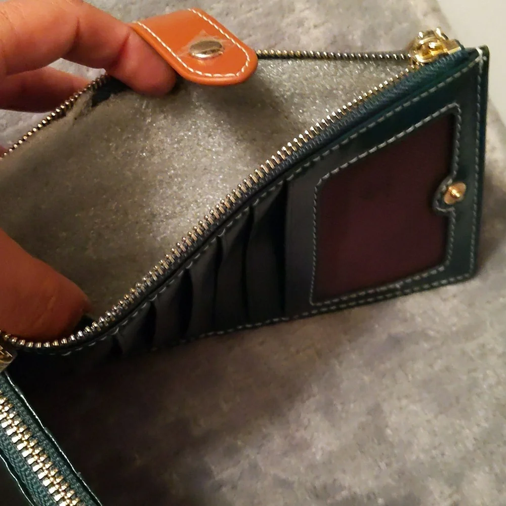 NWOT Andoilt Leather RFID block Long Wallet in Green & Brown with Gold Hardware - Picture 7 of 11